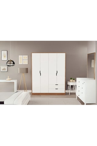 Moderno Xl 4 Kapaklı 2 Çekmeceli Gardırop Geniş Aileler İçin Şık Çözüm Atlantik Çam - Beyaz
