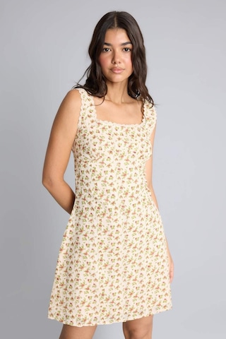 Defacto %100 Pamuk Bodycon Vücudu Saran Kare Yaka Çiçekli Askılı Mını Ecru Elbise H0989ax26smer105 Ekru-er105