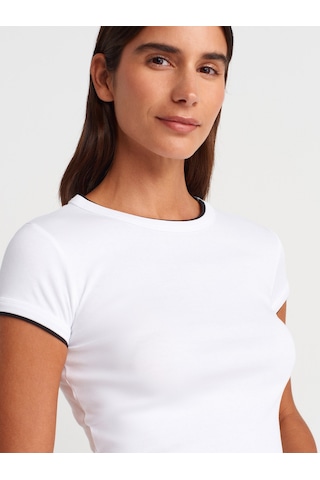 Dilvin 31750 Kontrast Kısa Kollu Tshirt-beyaz Beyaz