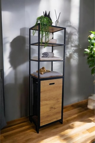 Digithome Metal Kirli Sepetli 4 Raflı Çok Amaçlı Banyo Düzenleyici Raf Organizer Siyah/atlantik Çam Mrs-009 C1-1-369 Atlantik - Çam