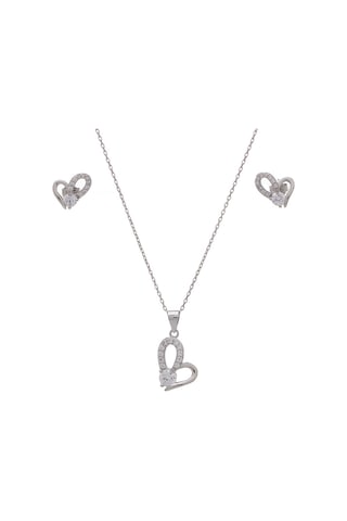 Kalp Tektaş Model 925 Ayar Gümüş Kadın 2'li Set Gümüş