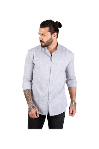 Deepsea Erkek Çizgili Likralı Hakim Yaka Gömlek (541217898)