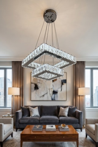 2 Katlı Kare Kristal Modern Sarkıt Led Avize Çok Renkli