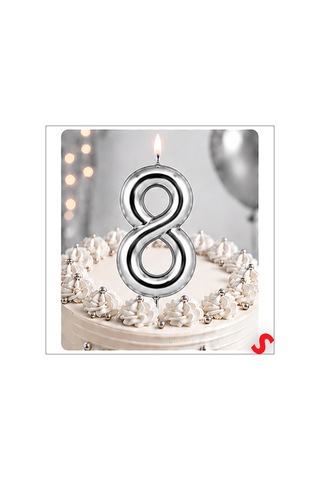 8 Rakam Mum Gümüş - 10 Cm