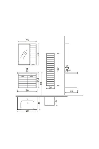 Denko Mostar 70 Cm Mdf Lake Banyo Dolabı Takımı Aynalı Üst Modülü Çok Renkli