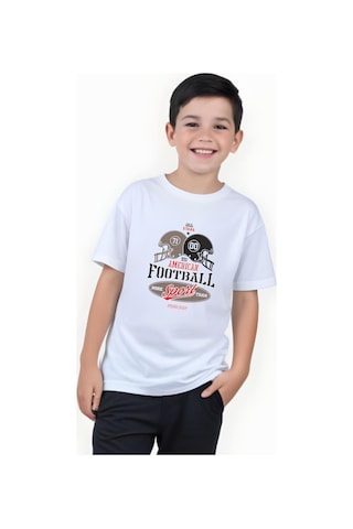 Panios Kids American Football Baskılı Erkek Çocuk Kısa Kollu T-shirt Beyaz