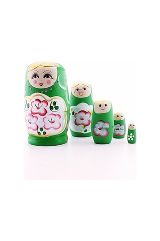 Ahşap Tombul Iç Içe Matruşka Bebek Yeşil Set 5Li Büyük Boy (511638450)