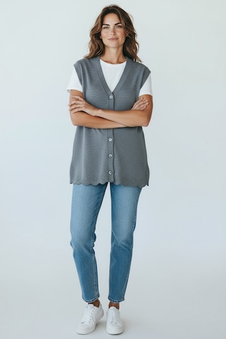 Kadın Önü Düğmeli Cepli Kalın Kışlık Kısa Yelek Gri