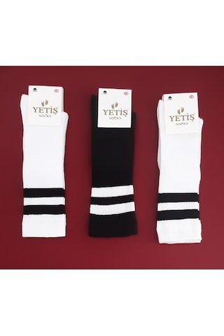 Yetiş Socks Dizaltı Kız Çocuk Okul Çorabı 3'lü Paket Beyaz - Siyah - Beyaz