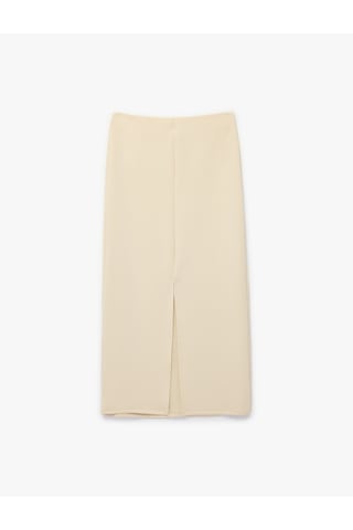 Koton Modal Kumaş Slim Fit Yırtmaçlı Midi Kalem Etek Bej 6sak10127ek