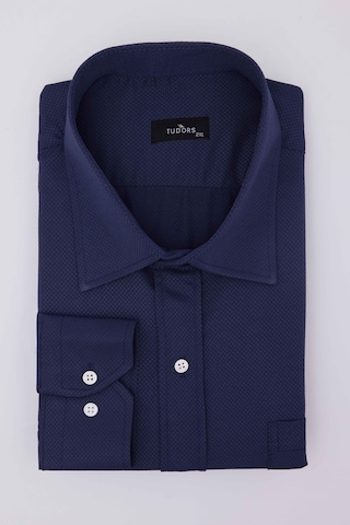 Tudors Büyük Beden Uzun Kollu Kolay Ütü Kravatlık Armürlü Pamuklu Lacivert Erkek Gömlek-30025-lacivert