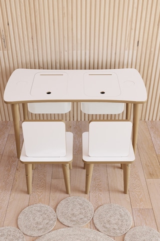 Fahrettin Küçük Montessori Çocuk Masası Oyun Masası Aktivite Masası Çalışma Masası - 2 Adet Sandalyeli Beyaz - Beyaz