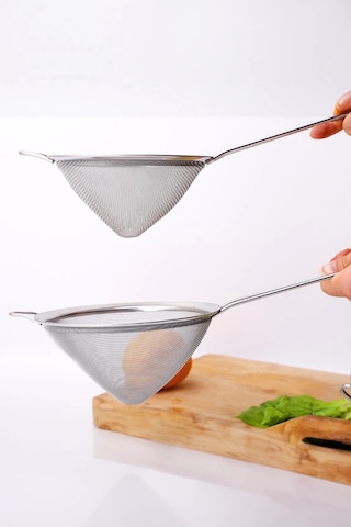 Saplı Tel Süzgeç 12 Cm Paslanmaz Çelik Konik Mutfak Süzgeci Çok Renkli