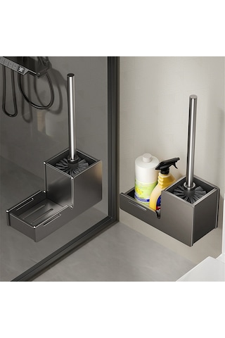Tuvalet Fırçası Tutucu Duvara Monte Banyo Temizleme Fırçası Siyah Siyah