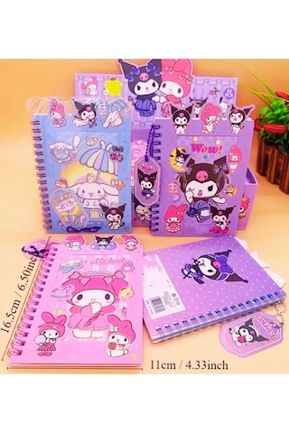 Kuromi My Melodi Cinnamoroll Sticker Defter 16 Sayfa Sticker 8 Sayfa Not Defteri Anahtarlık Hediyeli Çok Renkli
