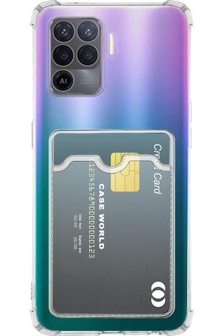 Oppo Uyumlu Reno 5 Lite Kapak Kamera Korumalı Kartlıklı Darbe Emici Özellikli Şeffaf Silikon Kılıf