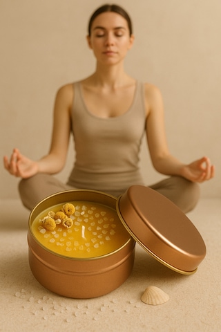 Papatya Kokulu Meditasyon Mumu Doğal Soya Mum Sarı
