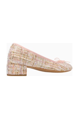 Repetto Camille 30 Ballerina Pumps, Parlak Tweed, Fiyonk Detaylı Tasarım, 30mm Topuk, Fransız Zarafeti Babet Pembe