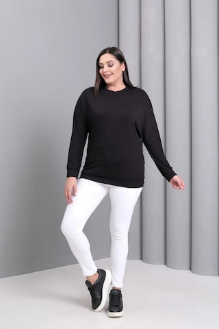 Sırtı Kanat Taş Baskılı Sweatshirt Siyah