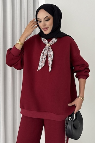 Bestenur Fularlı Üç İplik İkili Takım 1654 - Bordo Bordo