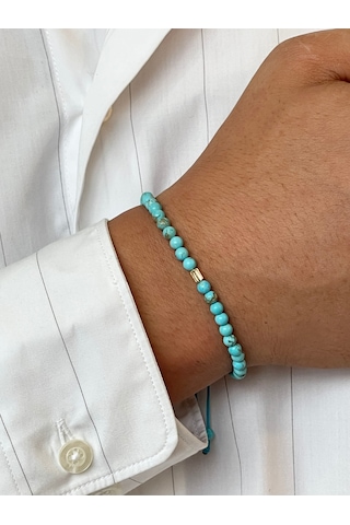 14 Ayar Altın Burgu Altın Detaylı Doğal Firuze Taşlı Şık Altın Bileklik Altın