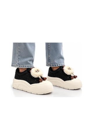 Look Life Miu Miu Çıkartılabilir Tüylü Figür Detaylı Kalın Taban Kadın Sneaker Siyah