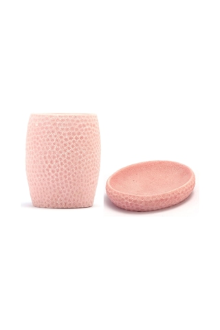 Sıa 2 Li Banyo Seti.Pembe Petek Model.Poliresin Pembe