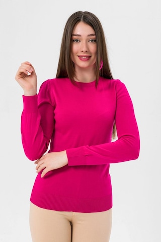 Miss Poem Kadın Uzun Bisiklet Yaka Basic Kışlık Fuşya Triko Kazak Fuşya