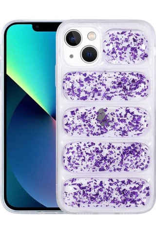 Apple Uyumlu iPhone 13 Kılıf Kamera Korumalı Simli Airbag'li Zore Dalga Kapak Mor