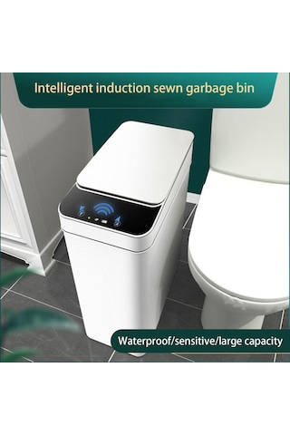 Qfdr Otomatik Dokunmatik Çöp Kutusu, 12l Galon Sensör Beyaz