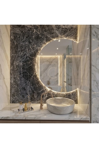 70x89 Cm Yuvarlak Led Banyo Aynası Dokunmatik, Dim Edilebilir, 3000k Günışığı Sarı