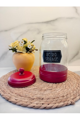 Mdk Dublin Galvaniz Dekorlu Kavanoz Kırmızı