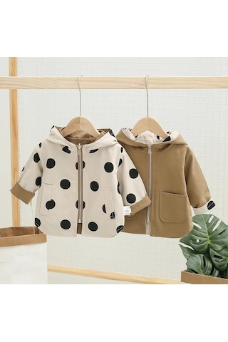 Modavals Kız & Erkek Çocuk Puantiyeli Çift Taraflı Açık Krem& Kahverengi Yağmurluk 489756230 Kahverengi
