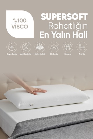 Büyük Boy Visco Yastık - Ortopedik Yastık - Süper Soft Uzun Visco Yastık - Hava Alabilir Kumaş Beyaz