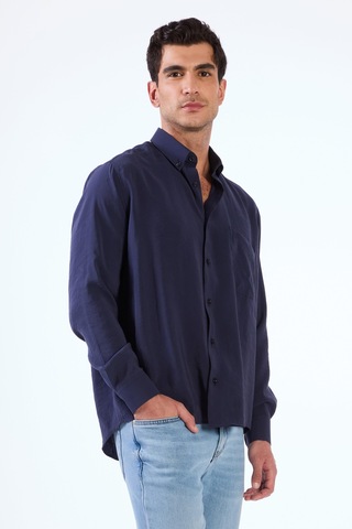 Lacivert Modal Düz Renk Regular Fit Erkek Gömlek Lacivert