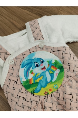 Egişbaby Kız - Erkek Bebek Tavşan Baskılı Salopet Takım Çok Renkli