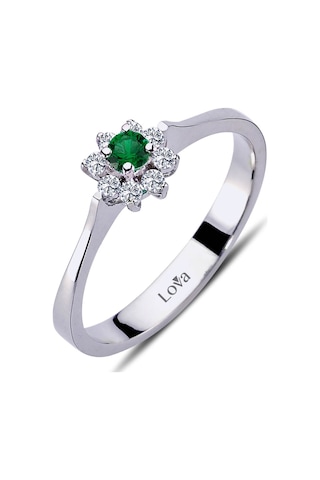 Lova Pırlantalı Zümrüt Çiçek Yüzük - 1030158