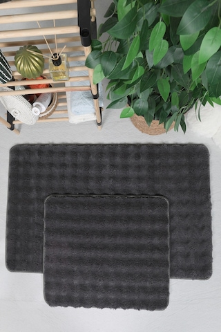 Modern Bubble Yıkanabilir Kaymaz Peluş Banyo Paspası Halısı 2li Klozet Takımı 50x80-50x40cm Antrasit