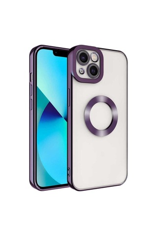Apple Uyumlu iPhone 13 Kılıf Kamera Korumalı Logo Gösteren Zore Omega Kapak Derin Mor