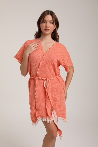 Life For Moda Kadın Kuşaklı Müslin Pareo Kimono P 80 Turuncu