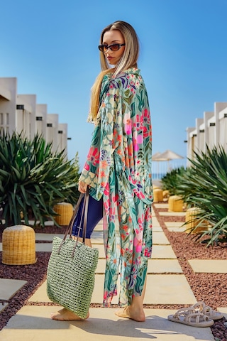 Remsa Tesettür Mayo Üzerine Tek Kaftan Kimono Pareo Yeşil Rp026 Patara Yeşil