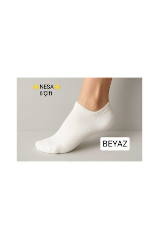 Nesa 6 Çift Pamuklu Kısa Kadın Patik Çorap Beyaz Beyaz