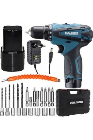 Bulldozer 20 V 3 Ah Li-ion Çift Akülü Şarjlı Matkap Vidalama + 24 Parça Uç Setli