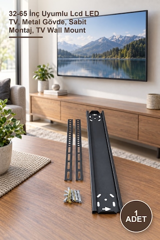 1 Adet Sabit Tv Duvar Askı Aparatı 32-65 İnç Uyumlu Lcd Led Tv, Metal Gövde, Sabit Montaj, Tv Wall Mount