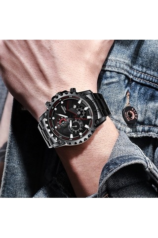 Novahub Fngeen 5757 Erkekler Su Geçirmez Spor Moda Paslanmaz Çelik Saat Beyaz Çelik Siyah Yüzey Çok Renkli Desen Çok Renkli