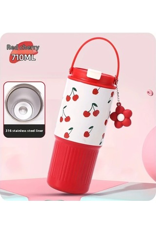 Brightnova Powder Blue Grid 24 01oz 30oz Princess Temalı Paslanmaz Çelik Termos Matara Seyahat Bardağı 07 Beyaz