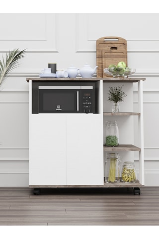 Bozlale Mikrodalga Fırın Dolabı Kahve Dolabı Gri Mutfak Mobilyası