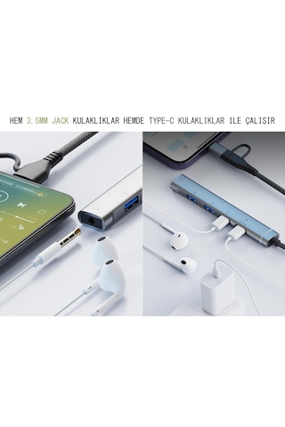 Cr28 5in1 Type-c Apple Uyumlu iPhone 15 Ve Üstü & Usb-a Hub İ-os Pd Çoklayıcı Adaptör 3,5mm Kulaklık Çıkışlı Alüminyum Kasa 01