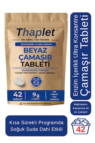 Thaplet Beyaz Çamaşır Deterjanı Tableti Ultra Etkili 42 Adet Tablet