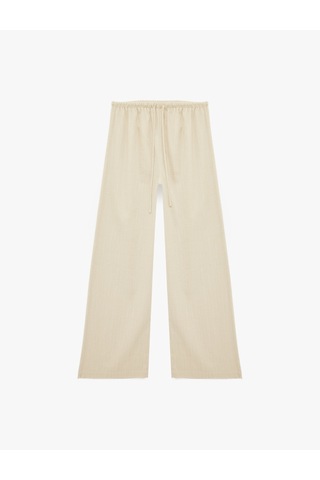 Koton Beli Bağcıklı Viskon Karışımlı Uzun Geniş Paça Pantolon Bej 6sal40049ıw Ekru